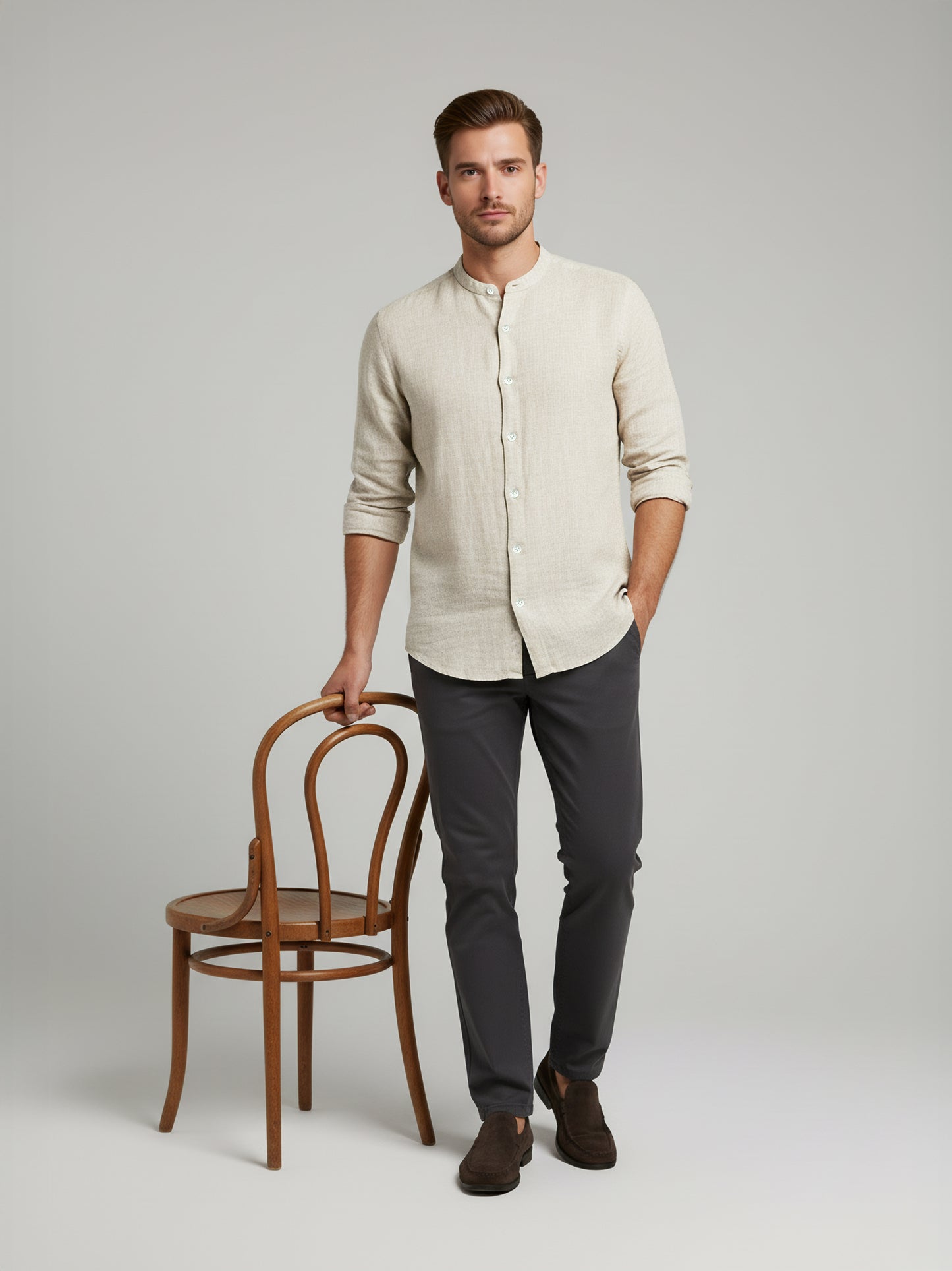 Celio* Men Beige Solid Regular Fit Linen Shirts