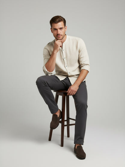 Celio* Men Beige Solid Regular Fit Linen Shirts