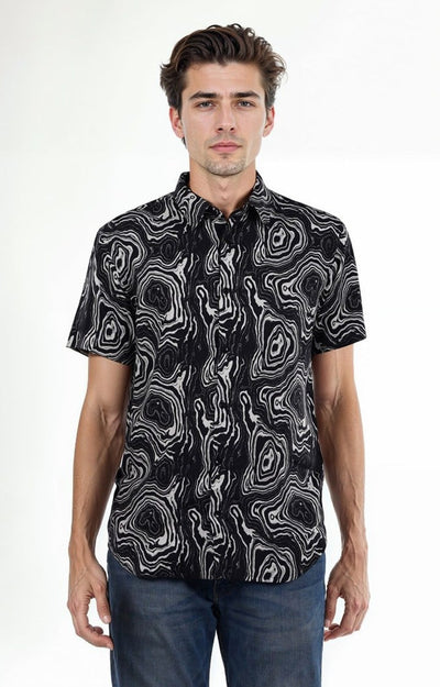 Celio Men Black Printed Regular Fit Viscose Shirts