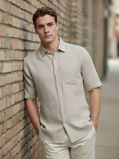 Celio Men Beige Solid Regular Fit Cotton Shirts