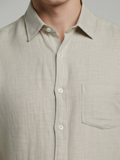 Celio* Men Beige Solid Regular Fit Linen Shirts