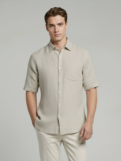 Celio* Men Beige Solid Regular Fit Linen Shirts