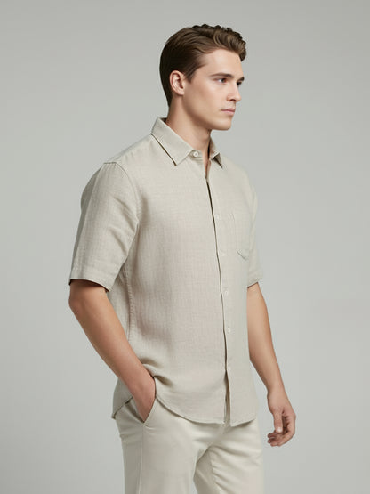 Celio* Men Beige Solid Regular Fit Linen Shirts