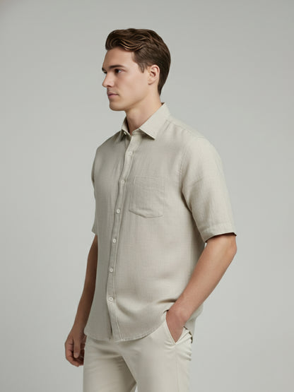 Celio* Men Beige Solid Regular Fit Linen Shirts