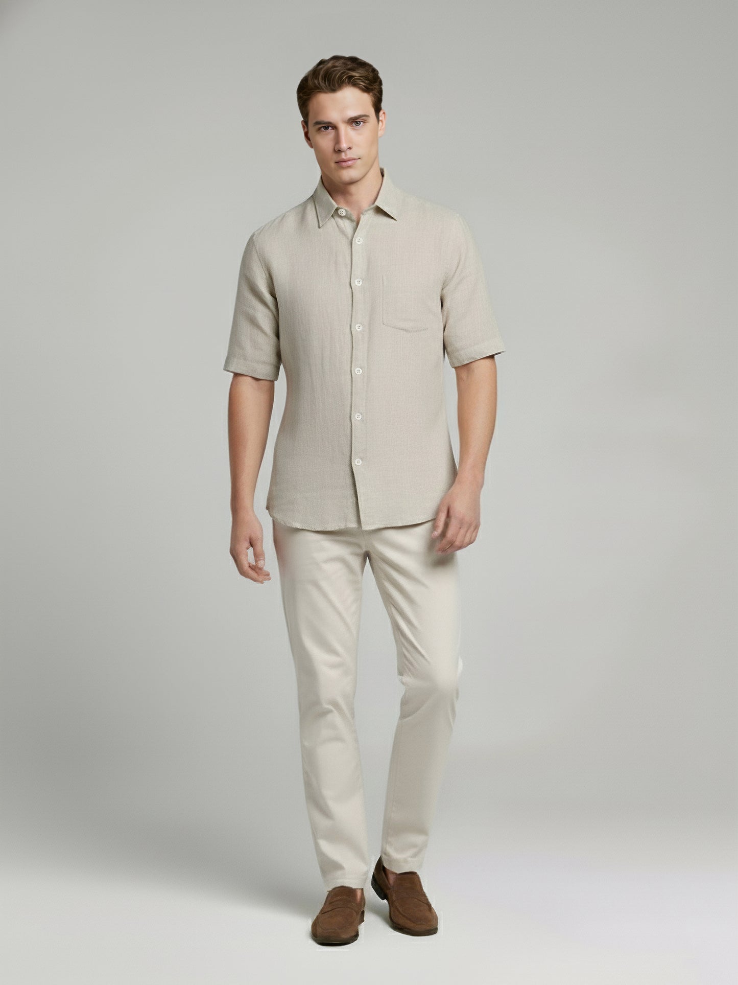 Celio* Men Beige Solid Regular Fit Linen Shirts