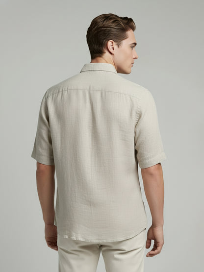 Celio* Men Beige Solid Regular Fit Linen Shirts