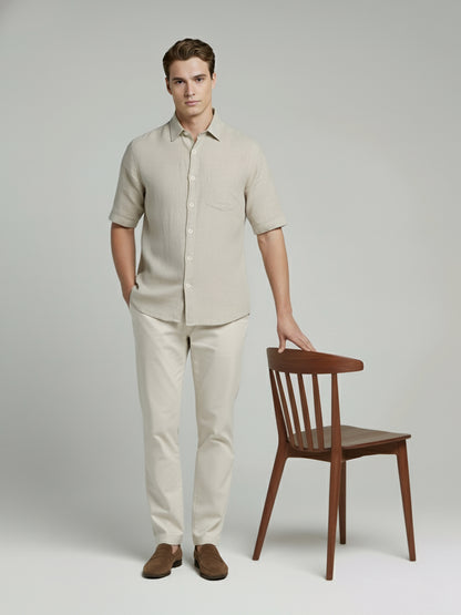 Celio* Men Beige Solid Regular Fit Linen Shirts