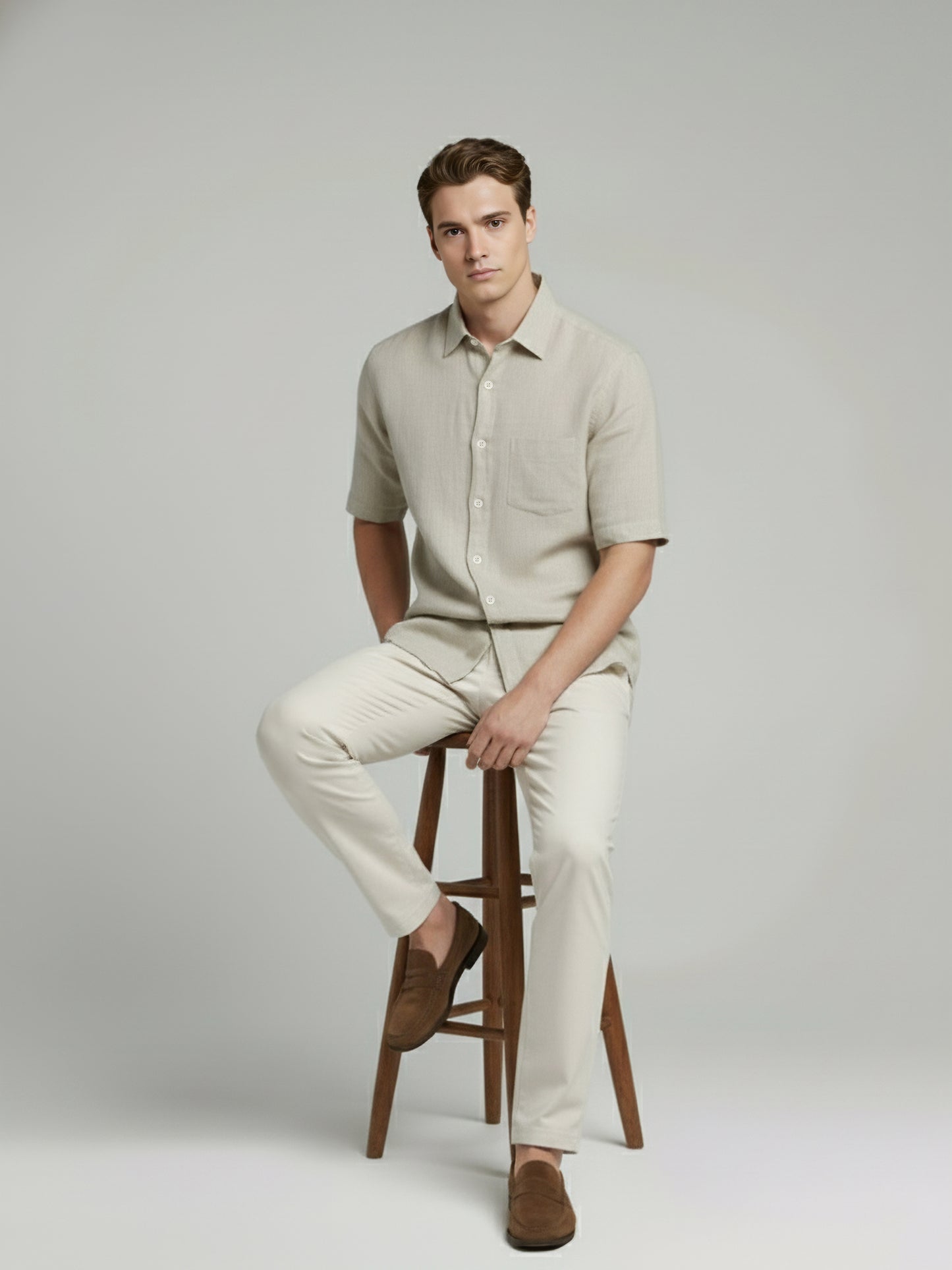 Celio* Men Beige Solid Regular Fit Linen Shirts