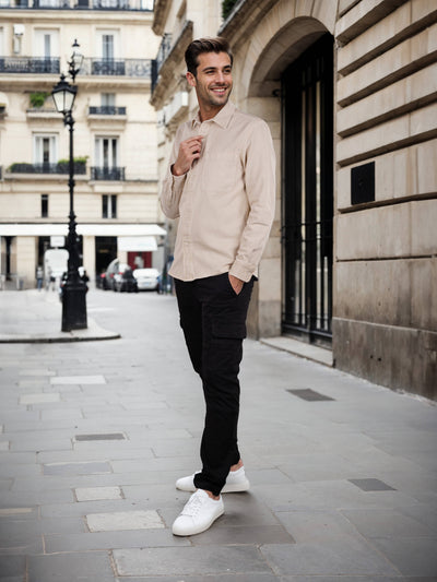 Celio Men Beige Solid Regular Fit Cotton Shirts