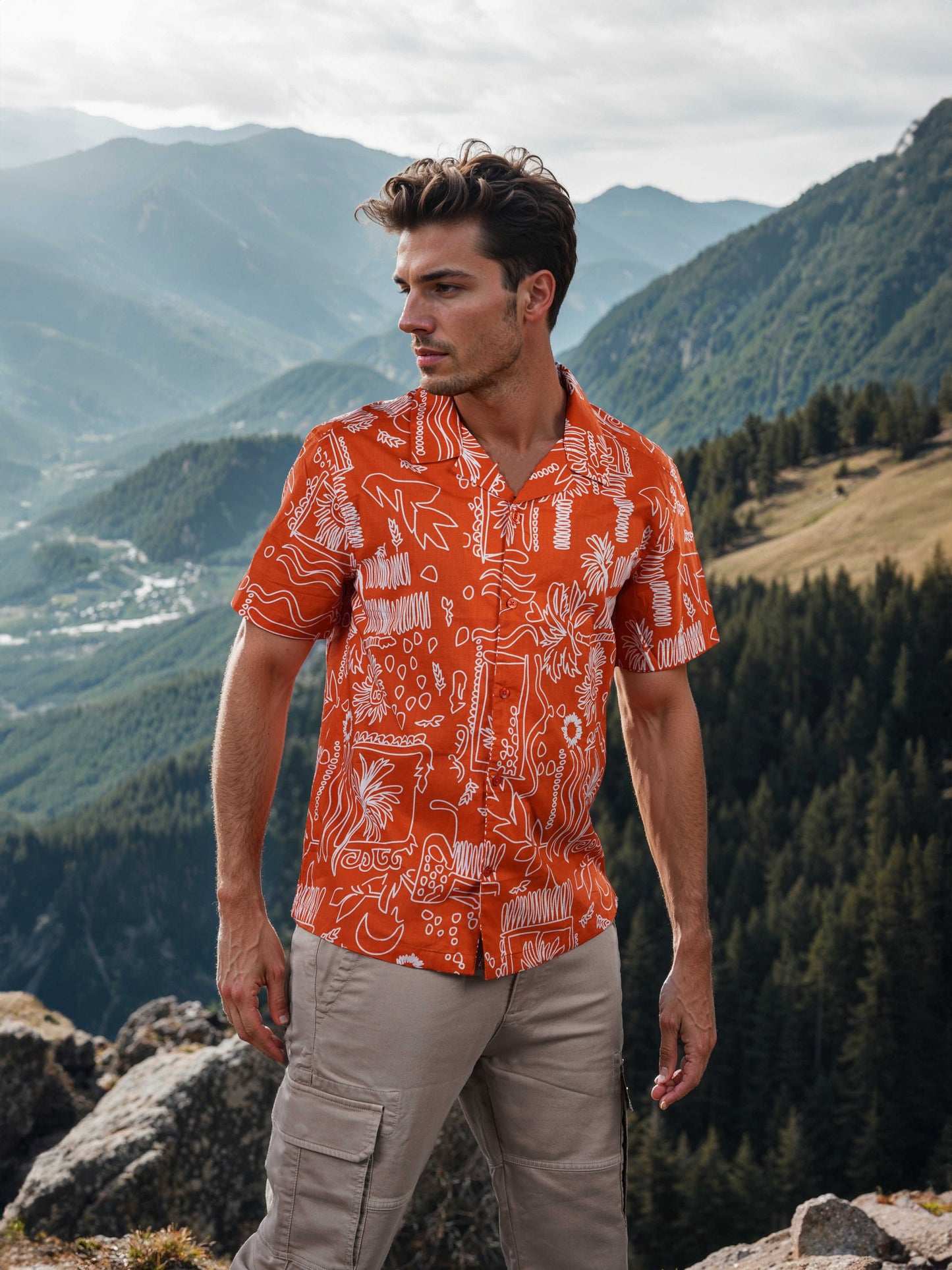 Celio Men Red Printed Regular Fit Cotton Shirts