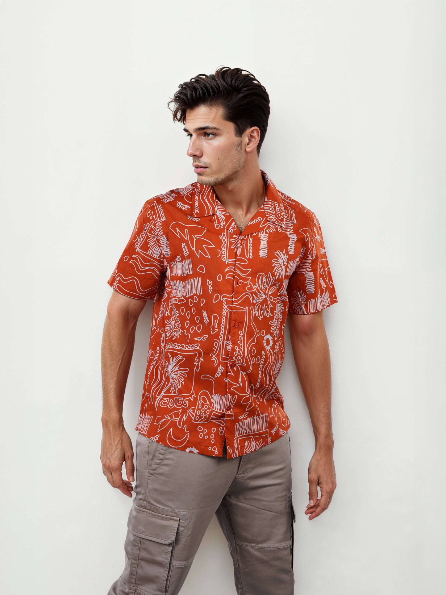 Celio Men Red Printed Regular Fit Cotton Shirts