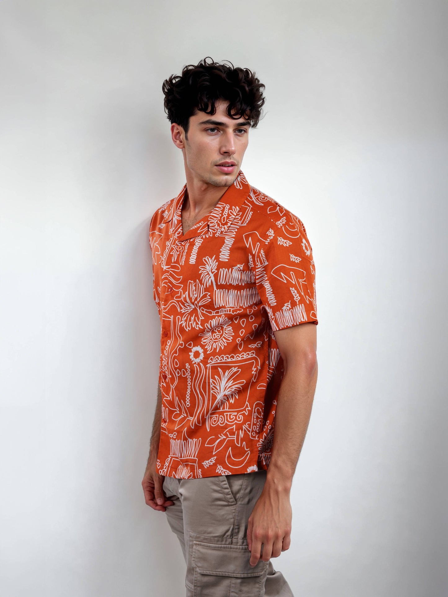 Celio Men Red Printed Regular Fit Cotton Shirts