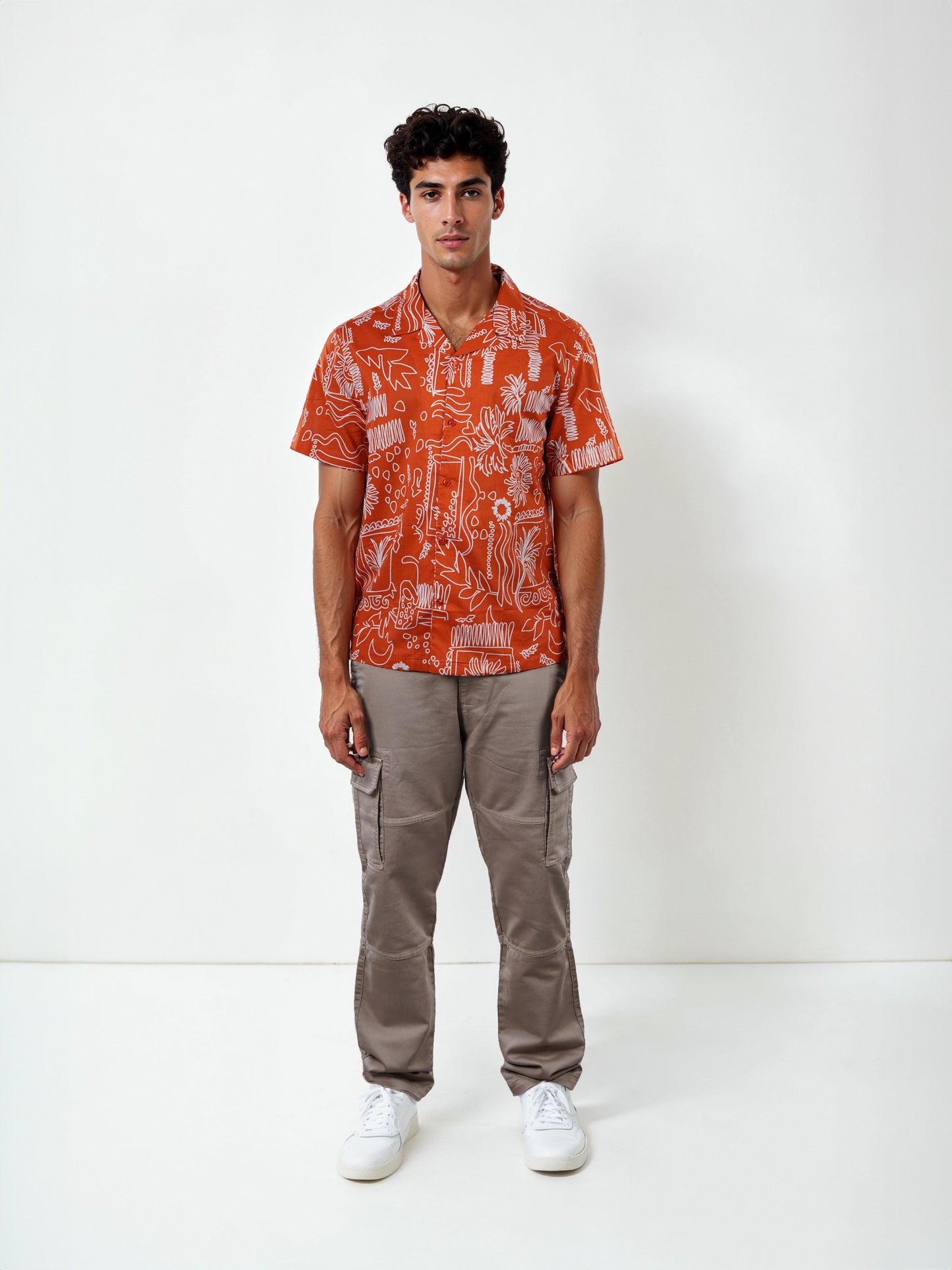 Celio Men Red Printed Regular Fit Cotton Shirts