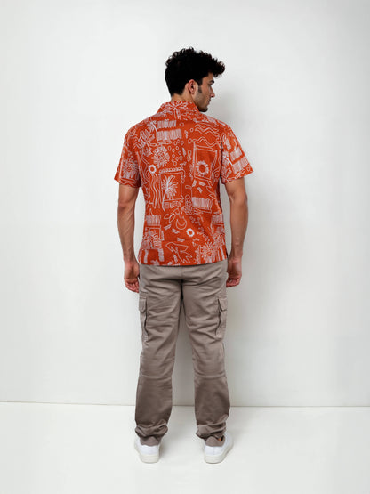 Celio Men Red Printed Regular Fit Cotton Shirts