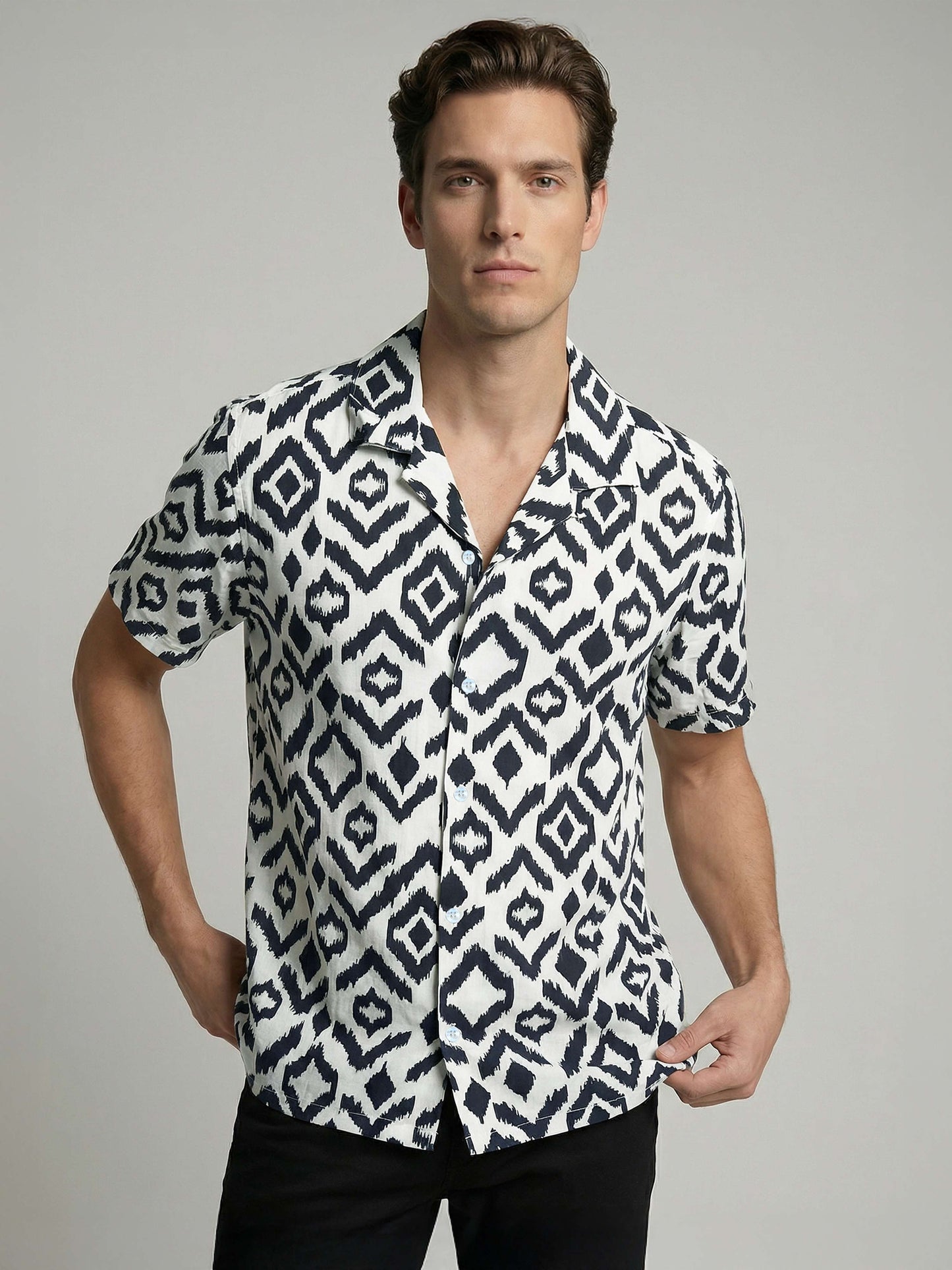 Celio* Men Black Printed Regular Fit Viscose Shirts