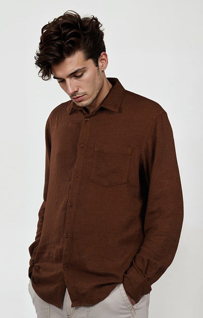 Celio Men Brown Solid Regular Fit Viscose Shirts