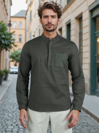 Celio* Men Green Solid Regular Fit Cotton Contemporary Shirt