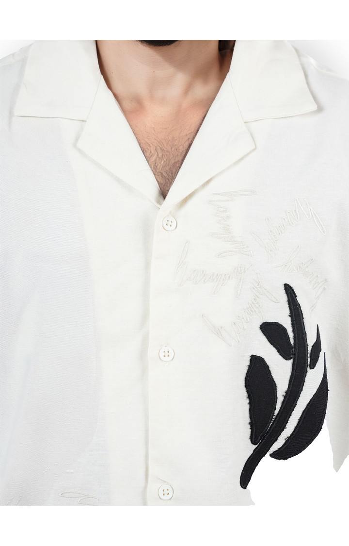 Celio* Embroidered Boxy Fit Cotton Beige Shirt