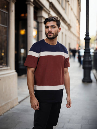 Celio Men Brown Colourblocked Regular Fit Cotton T-Shirts