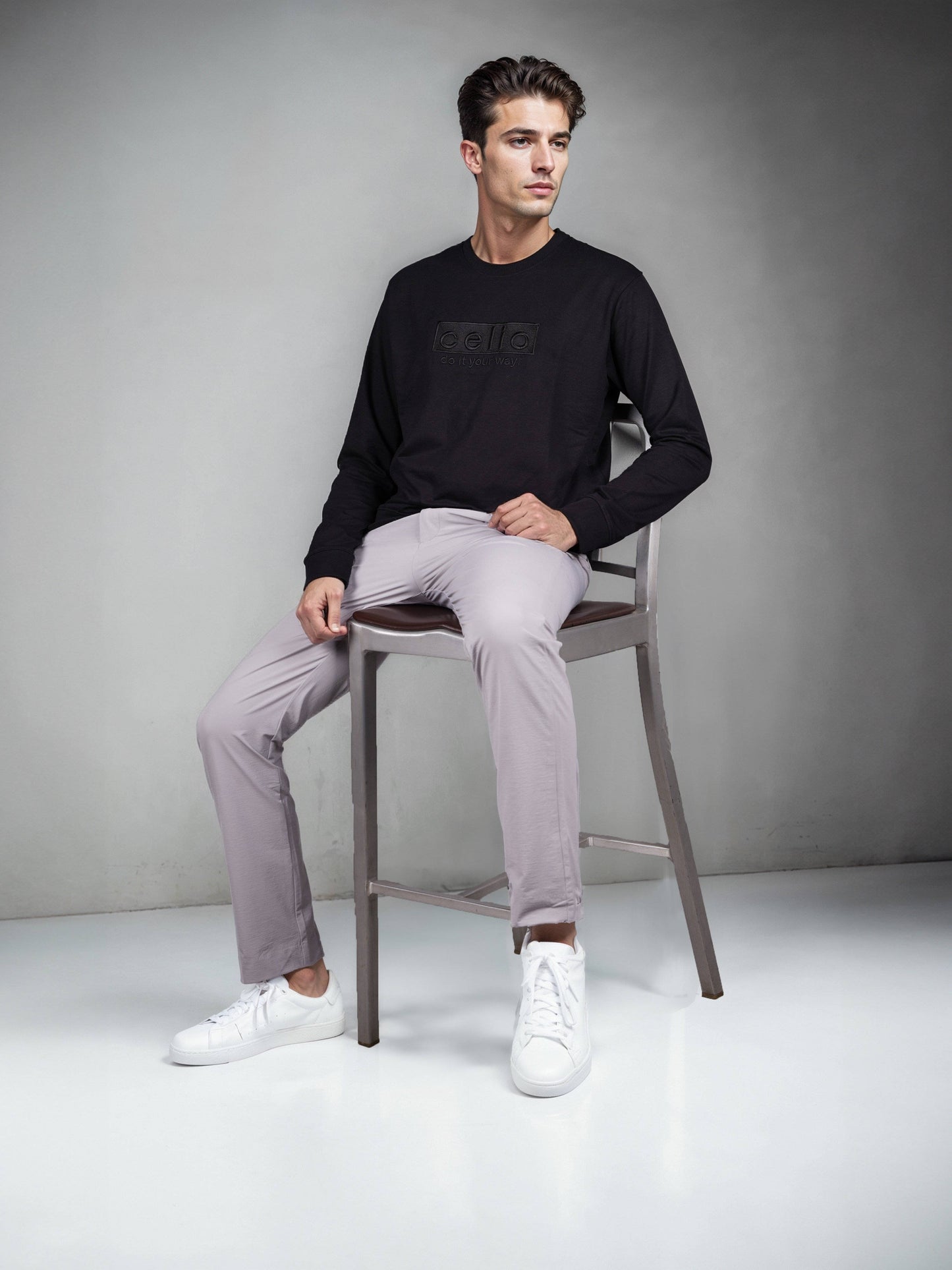 Celio Men Black Embroidered Regular Fit Cotton Sweatshirts