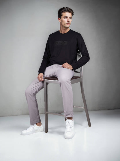 Celio Men Black Embroidered Regular Fit Cotton Sweatshirts