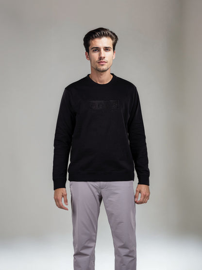 Celio Men Black Embroidered Regular Fit Cotton Sweatshirts