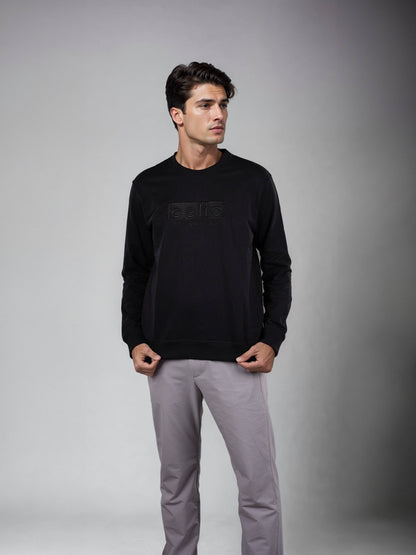 Celio Men Black Embroidered Regular Fit Cotton Sweatshirts