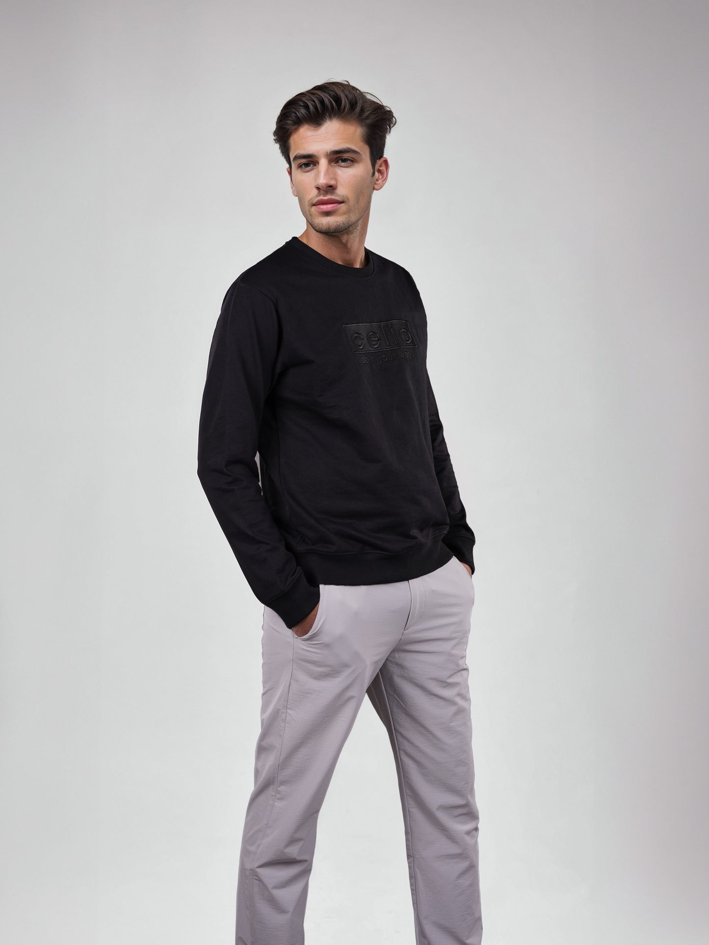 Celio Men Black Embroidered Regular Fit Cotton Sweatshirts