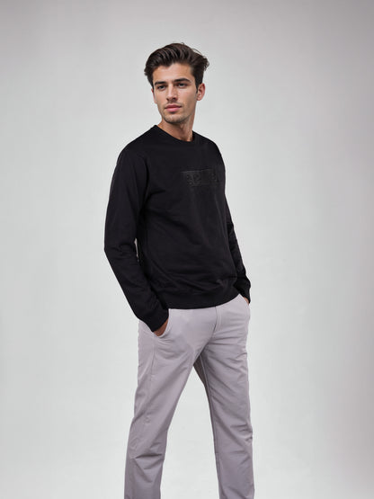Celio Men Black Embroidered Regular Fit Cotton Sweatshirts