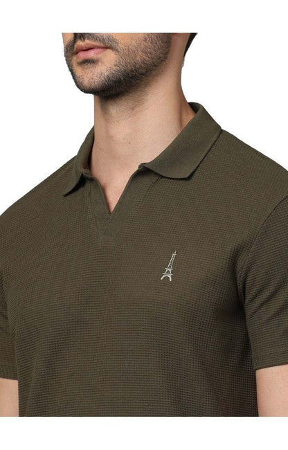 Celio* Solid Regular Fit Cotton Olive T-Shirt