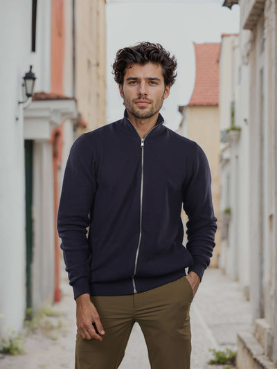 Celio Men Navy Blue Solid Regular Fit Cotton Sweaters