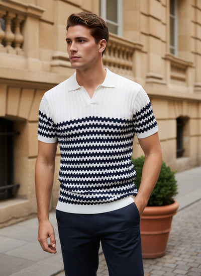 Celio Men White Striped Regular Fit Cotton T-Shirts