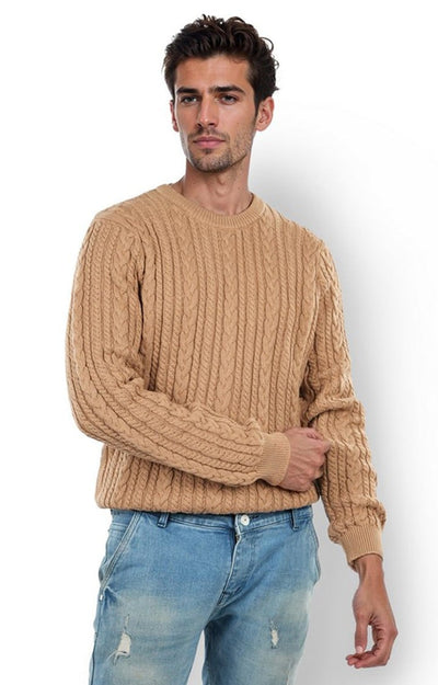 Celio Men Beige Solid Regular Fit Cotton Sweaters