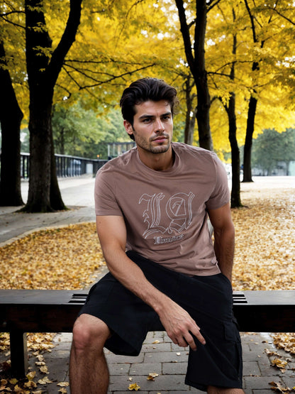 Celio Men Taupe Printed Straight Fit Cotton T-Shirts