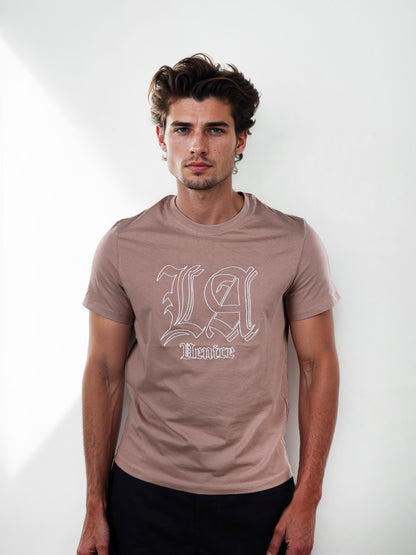 Celio Men Taupe Printed Straight Fit Cotton T-Shirts