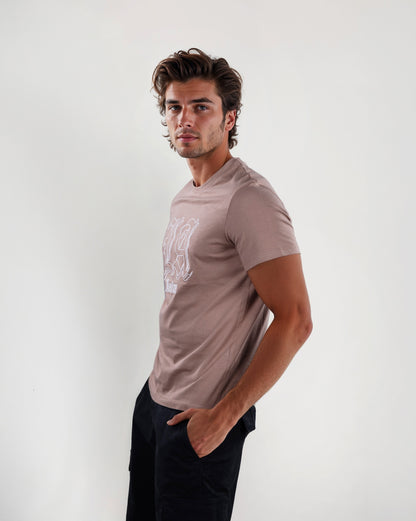 Celio Men Taupe Printed Straight Fit Cotton T-Shirts