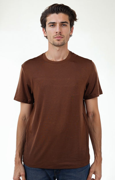Celio Men Brown Solid Regular Fit Cotton T-Shirts