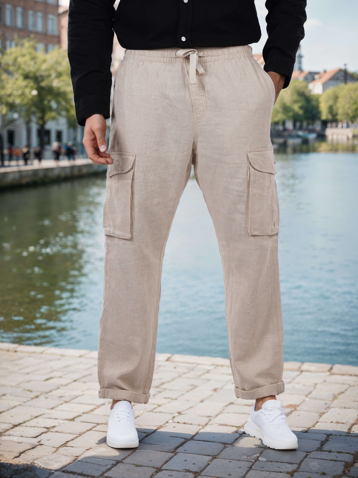 Celio* Cotton Men Straight Fit Solid Beige Trousers