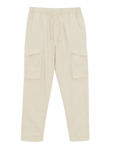 Straight Fit Cotton Linen Trousers - Cream