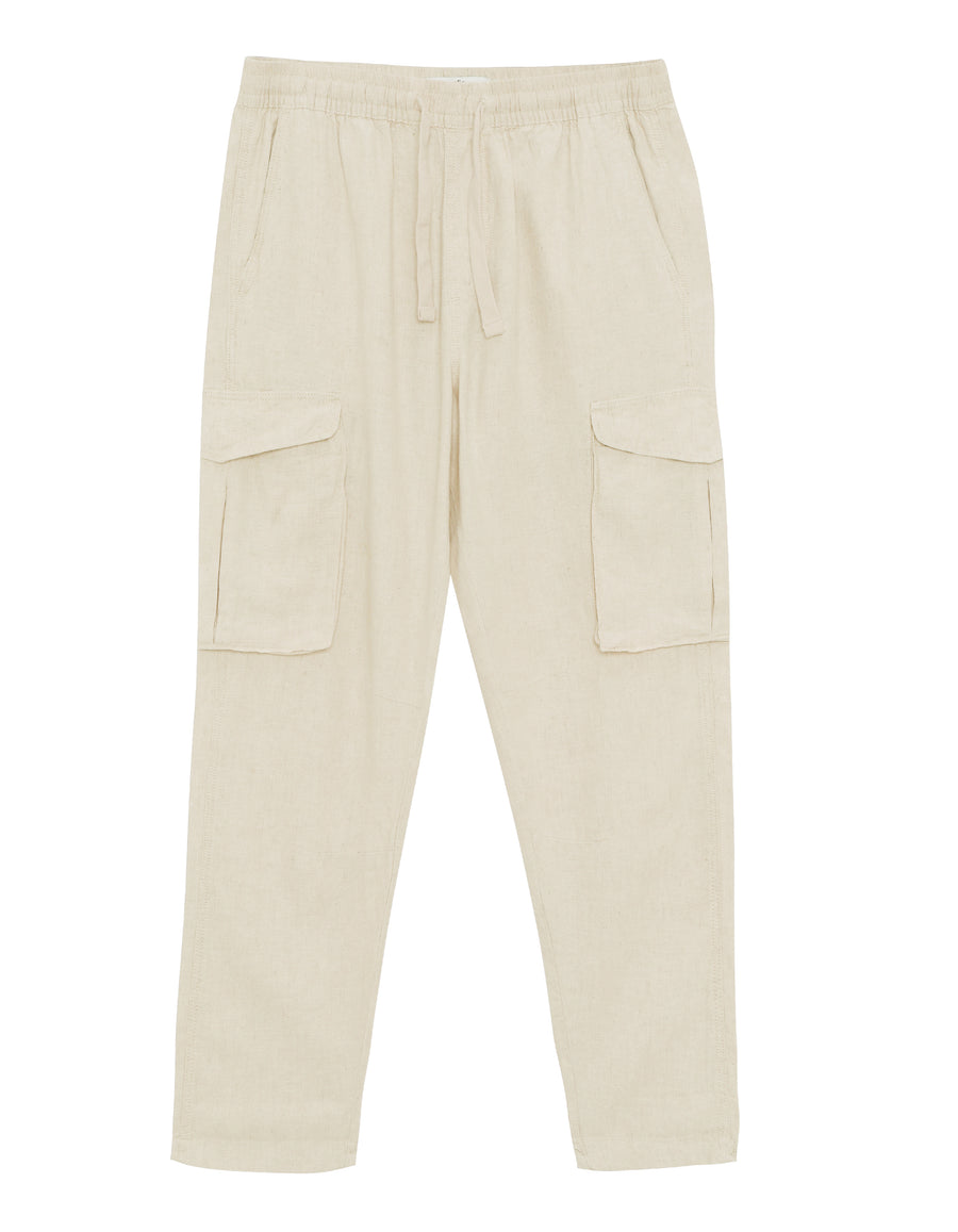 Straight Fit Cotton Linen Trousers - Cream