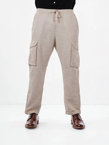 Celio* Cotton Men Straight Fit Solid Beige Trousers