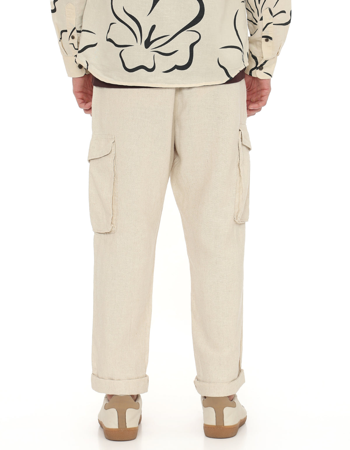 Straight Fit Cotton Linen Trousers - Cream