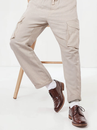 Celio* Cotton Men Straight Fit Solid Beige Trousers