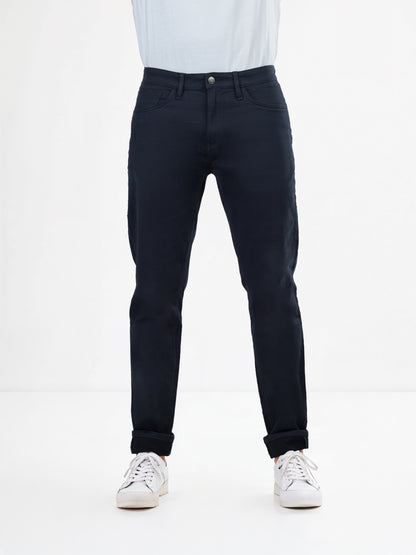 Navy Cotton Blend Blue Slim Fit Trousers