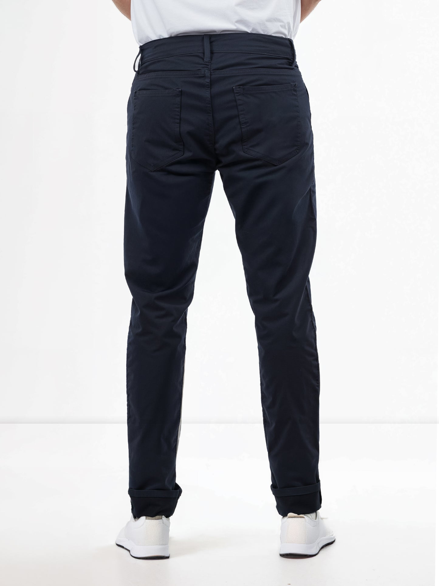 Navy Cotton Blend Blue Slim Fit Trousers