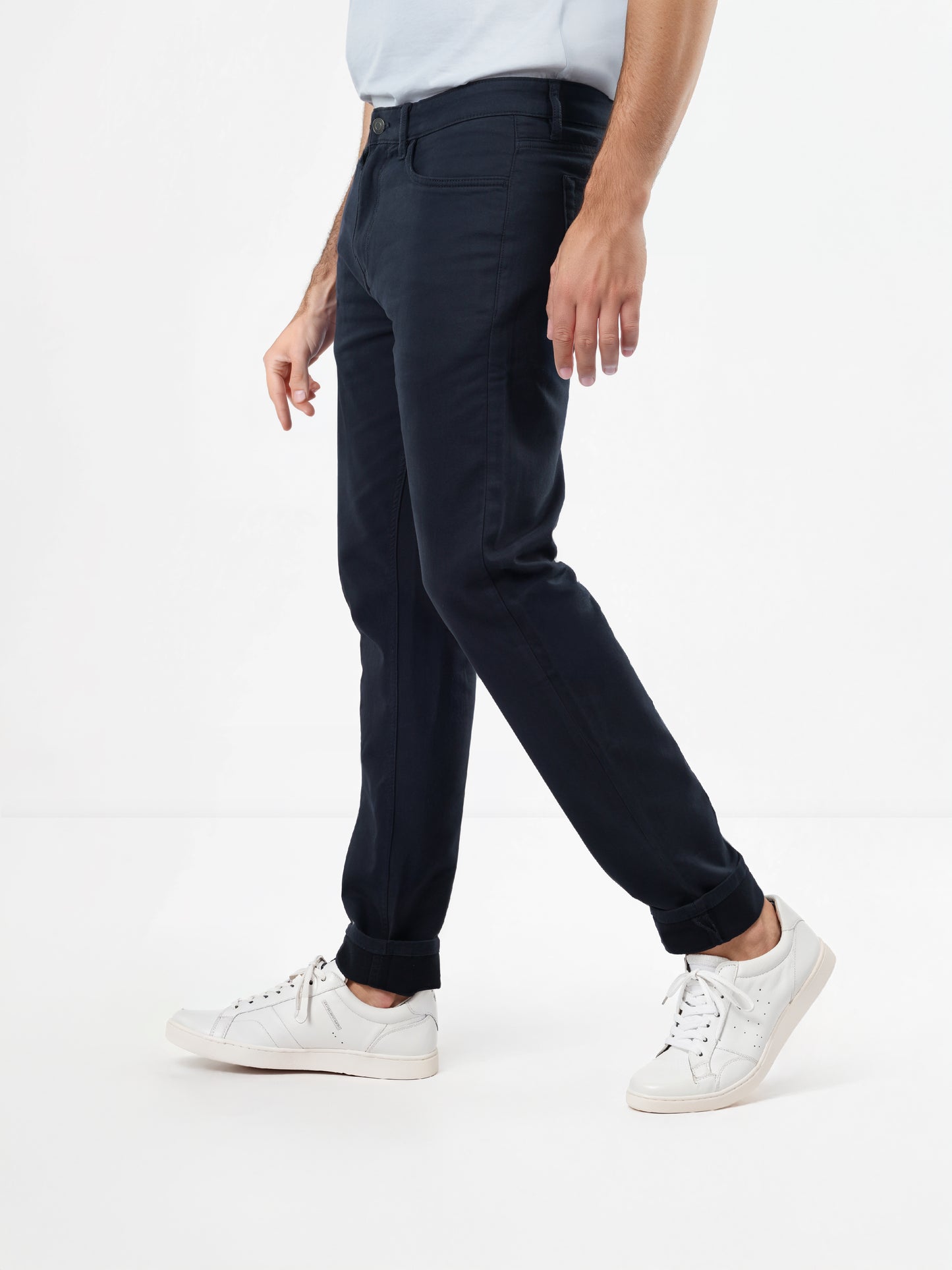 Navy Cotton Blend Blue Slim Fit Trousers