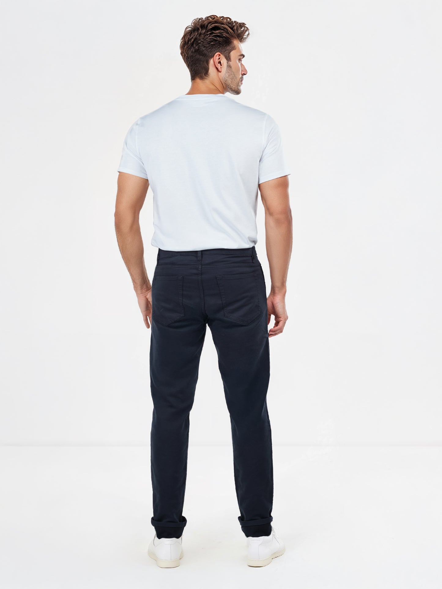 Navy Cotton Blend Blue Slim Fit Trousers