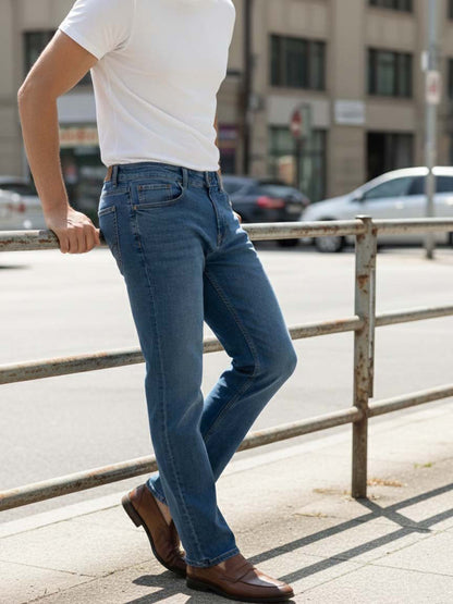 Celio* Men Blue Solid Straight Fit Cotton Jeans