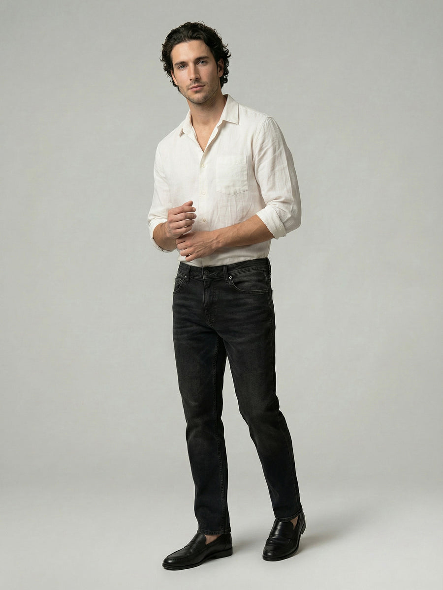 Celio Men Black Solid Straight Fit Cotton Jeans