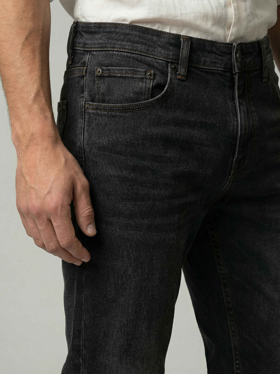 Celio Men Black Solid Straight Fit Cotton Jeans